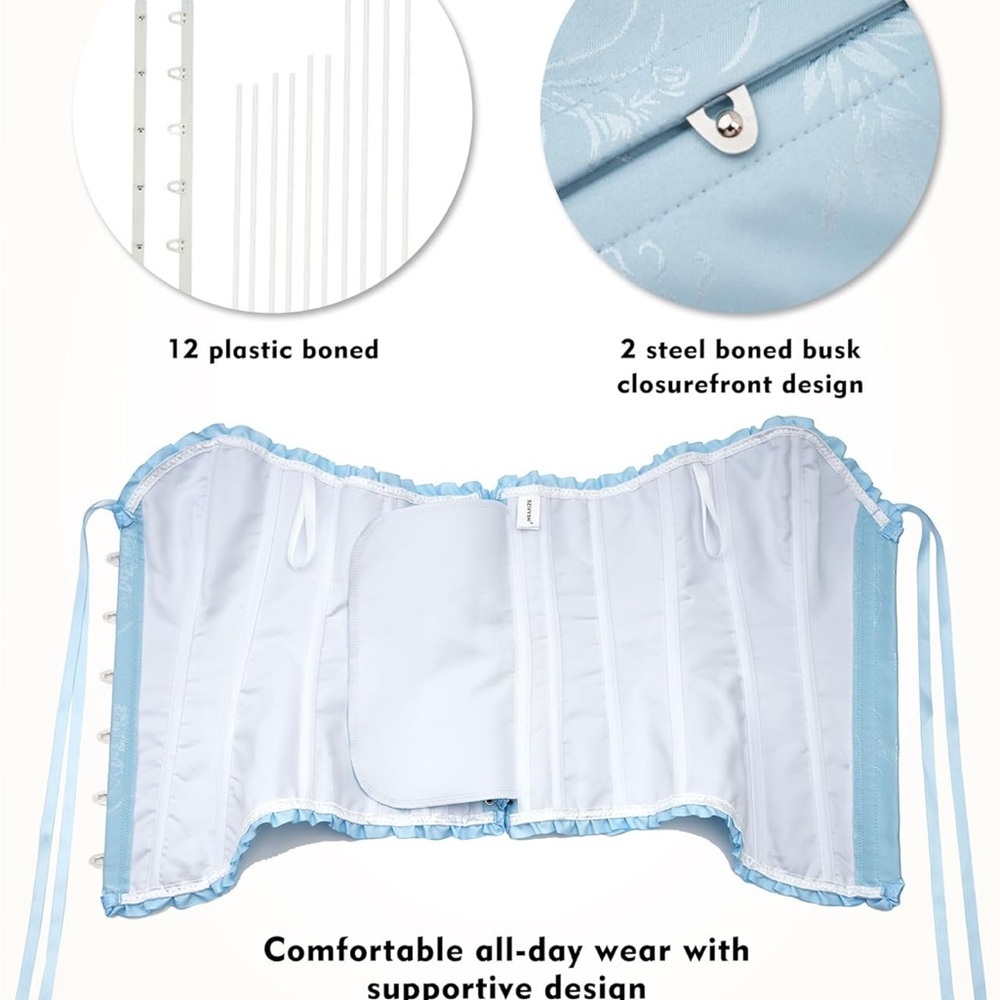Fairycore Blue Satin Corset Bustier 2XL Coquette Lace-Up Top - Picture 3 of 9